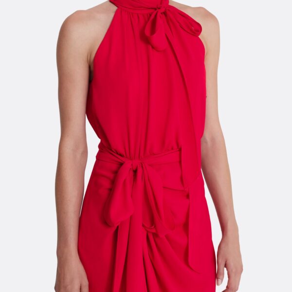 Safiyaa Valentina Midi Dress in Azalea Red - Safiyaa Dresses - Heavy Crepe Cape Gown - Shop at Coveti