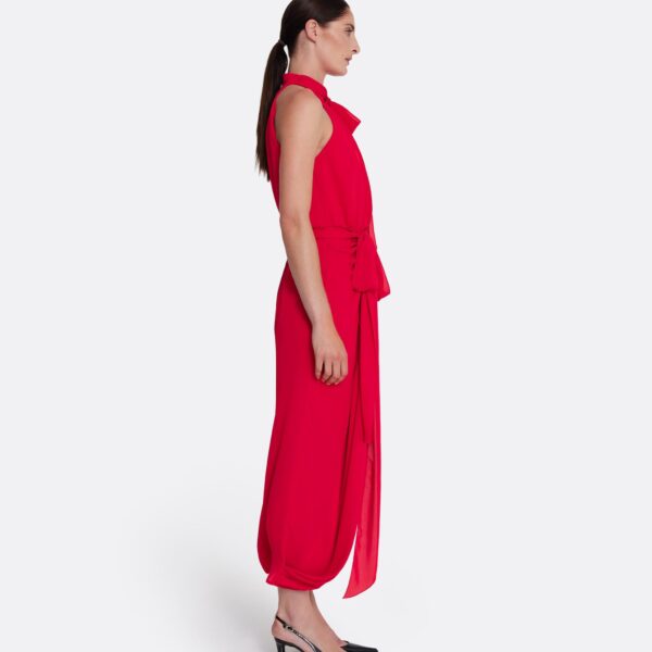 Safiyaa Valentina Midi Dress in Azalea Red - Safiyaa Dresses - Heavy Crepe Cape Gown - Shop at Coveti