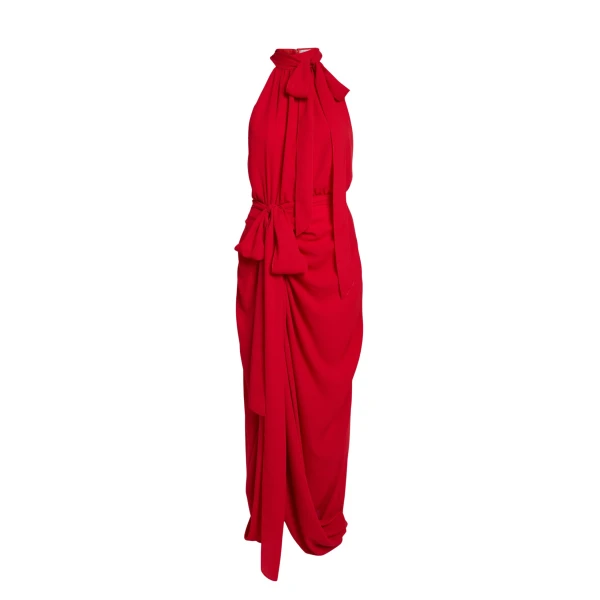 Safiyaa Valentina Midi Dress in Azalea Red - Safiyaa Dresses - Heavy Crepe Cape Gown - Shop at Coveti