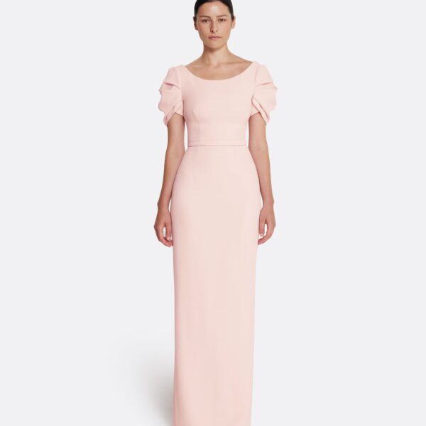 Safiyaa Vanna Dress Long in Pale Pink - Safiyaa Dresses - Heavy Crepe Cape Gown - Shop at Coveti