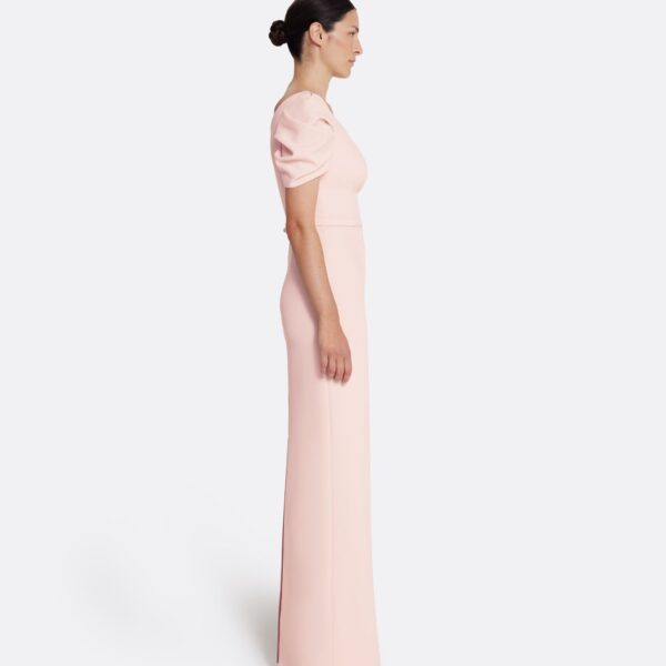 Safiyaa Vanna Dress Long in Pale Pink - Safiyaa Dresses - Heavy Crepe Cape Gown - Shop at Coveti