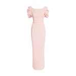 Safiyaa Vanna Dress Long in Pale Pink - Safiyaa Dresses - Heavy Crepe Cape Gown - Shop at Coveti