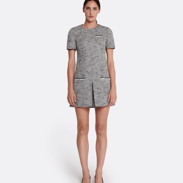 Safiyaa Virna Short Dress in Greyscale - Safiyaa Dresses - Heavy Crepe Cape Gown - Shop at Coveti