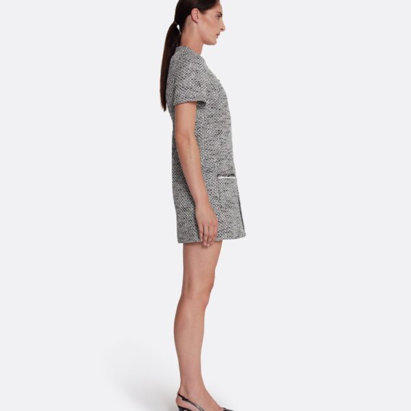 Safiyaa Virna Short Dress in Greyscale - Safiyaa Dresses - Heavy Crepe Cape Gown - Shop at Coveti