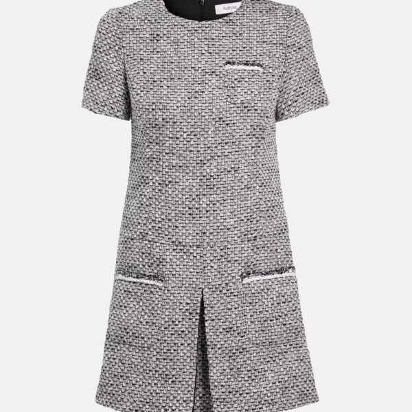 Safiyaa Virna Short Dress in Greyscale - Safiyaa Dresses - Heavy Crepe Cape Gown - Shop at Coveti