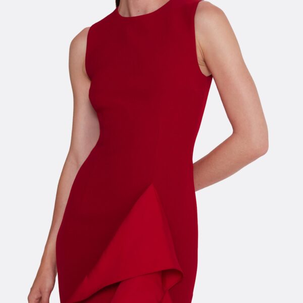 Safiyaa Viviana Long Dress in Lacquer Red on Azalea Red - Safiyaa Dresses - Heavy Crepe Cape Gown - Shop at Coveti