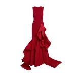 Safiyaa Viviana Long Dress in Lacquer Red on Azalea Red - Safiyaa Dresses - Heavy Crepe Cape Gown - Shop at Coveti