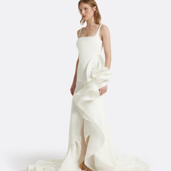 Safiyaa Yana Ivory Long Dress - Safiyaa Dresses - Heavy Crepe Cape Gown - Shop at Coveti