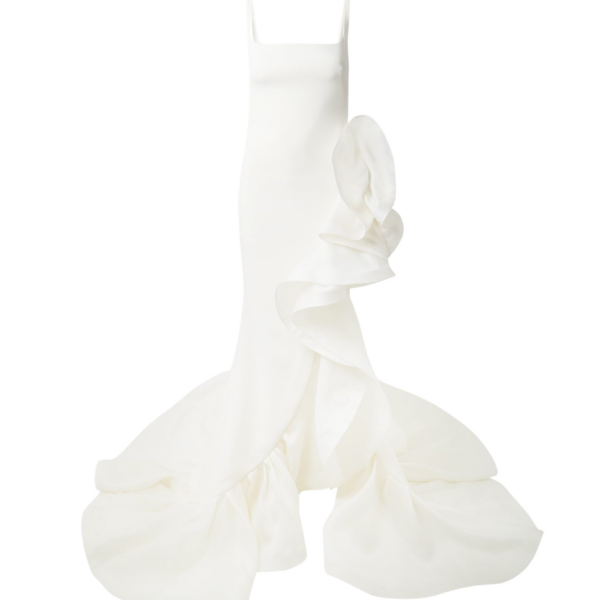 Safiyaa Yana Ivory Long Dress - Safiyaa Dresses - Heavy Crepe Cape Gown - Shop at Coveti