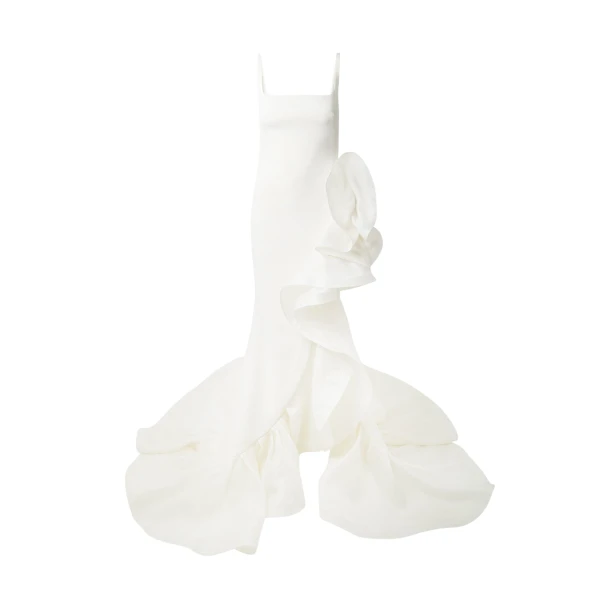 Safiyaa Yana Ivory Long Dress - Safiyaa Dresses - Heavy Crepe Cape Gown - Shop at Coveti