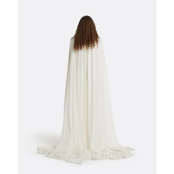 Safiyaa Yulena Ivory Long Dress - Safiyaa Dresses - Heavy Crepe Cape Gown - Shop at Coveti