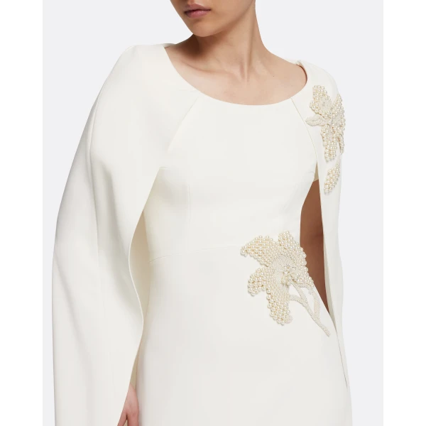 Safiyaa Yuna Long Dress in Ivory with Pearl, view 4