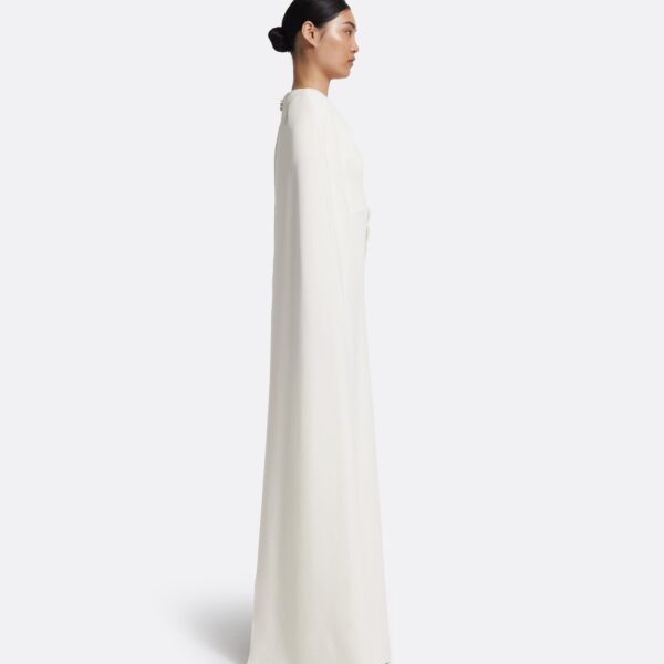 Safiyaa Yuna Long Dress in Ivory with Pearl - Safiyaa Dresses - Heavy Crepe Cape Gown - Shop at Coveti