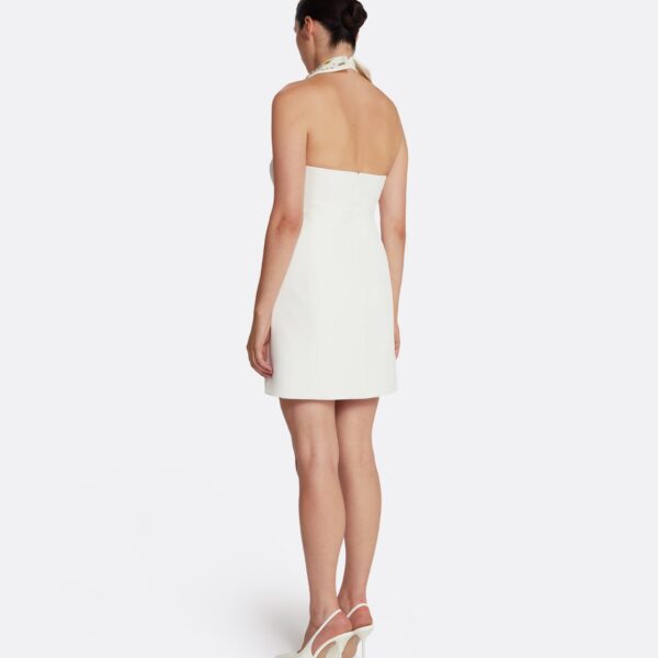 Safiyaa Zura Short Dress in Ivory with Gold Embellishment - Safiyaa Dresses - Heavy Crepe Cape Gown - Shop at Coveti