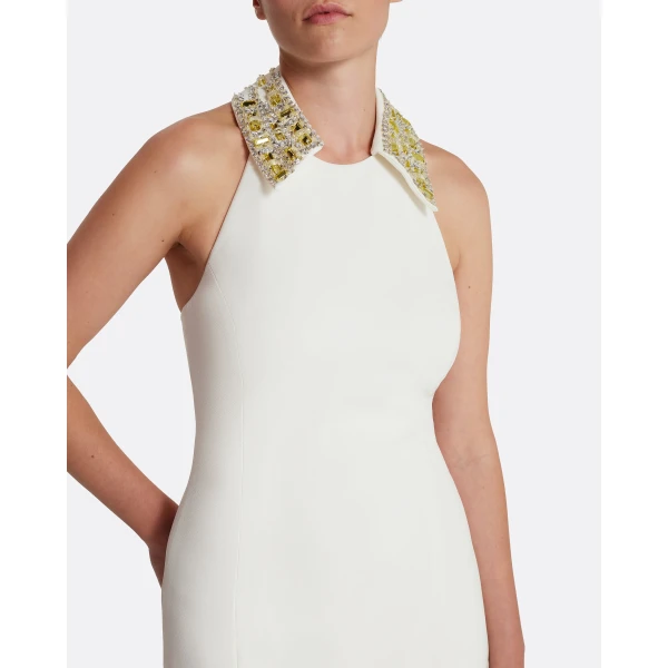 Safiyaa Zura Short Dress in Ivory with Gold Embellishment, view 4