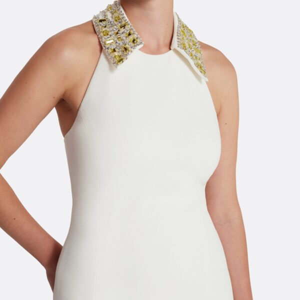 Safiyaa Zura Short Dress in Ivory with Gold Embellishment - Safiyaa Dresses - Heavy Crepe Cape Gown - Shop at Coveti
