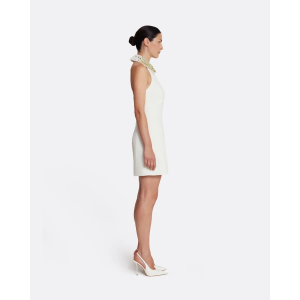 Safiyaa Zura Short Dress in Ivory with Gold Embellishment, view 5