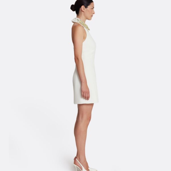 Safiyaa Zura Short Dress in Ivory with Gold Embellishment - Safiyaa Dresses - Heavy Crepe Cape Gown - Shop at Coveti