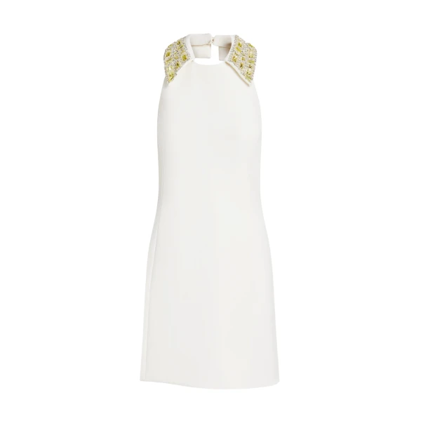 Safiyaa Zura Short Dress in Ivory with Gold Embellishment - Safiyaa Dresses - Heavy Crepe Cape Gown - Shop at Coveti