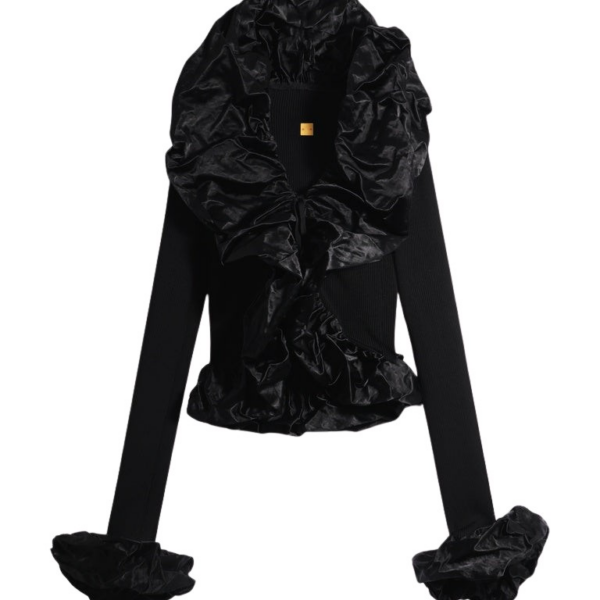 Schiaparelli Sculptural Ruffle Cardigan Knitwear in Schiaparelli Authentic Luxury Fashion at Coveti