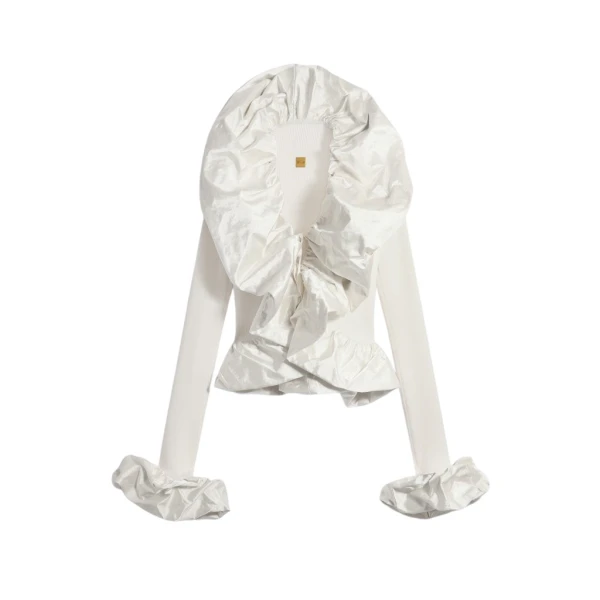 Schiaparelli Sculptural Ruffle Cardigan Knitwear in Schiaparelli Authentic Luxury Fashion at Coveti