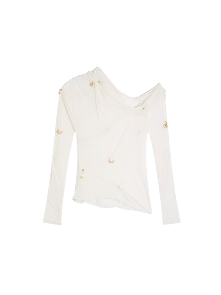 Schiaparelli Sheer Draped Top Tops in Schiaparelli Authentic Luxury Fashion at Coveti