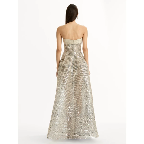 Oscar de la Renta Sequin & Bugle Bead Lattice Gown - Dresses - American Luxury Evening Wear at Coveti