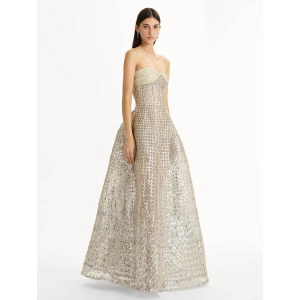 Oscar de la Renta Sequin & Bugle Bead Lattice Gown - Dresses - American Luxury Evening Wear at Coveti