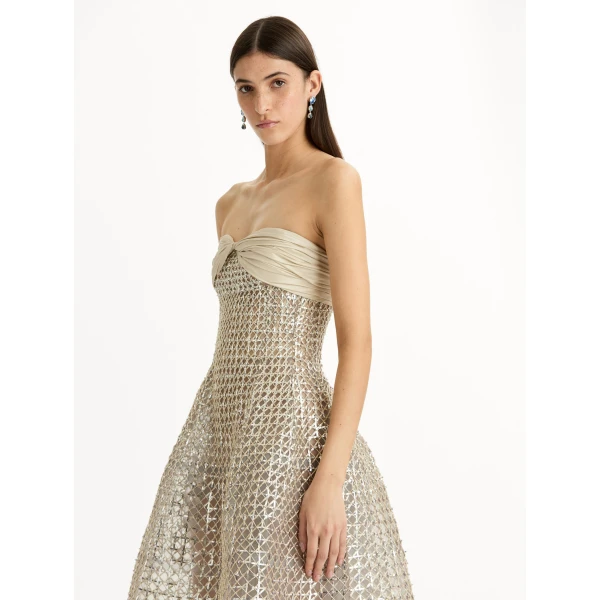 Oscar de la Renta Sequin & Bugle Bead Lattice Gown - Dresses - American Luxury Evening Wear at Coveti