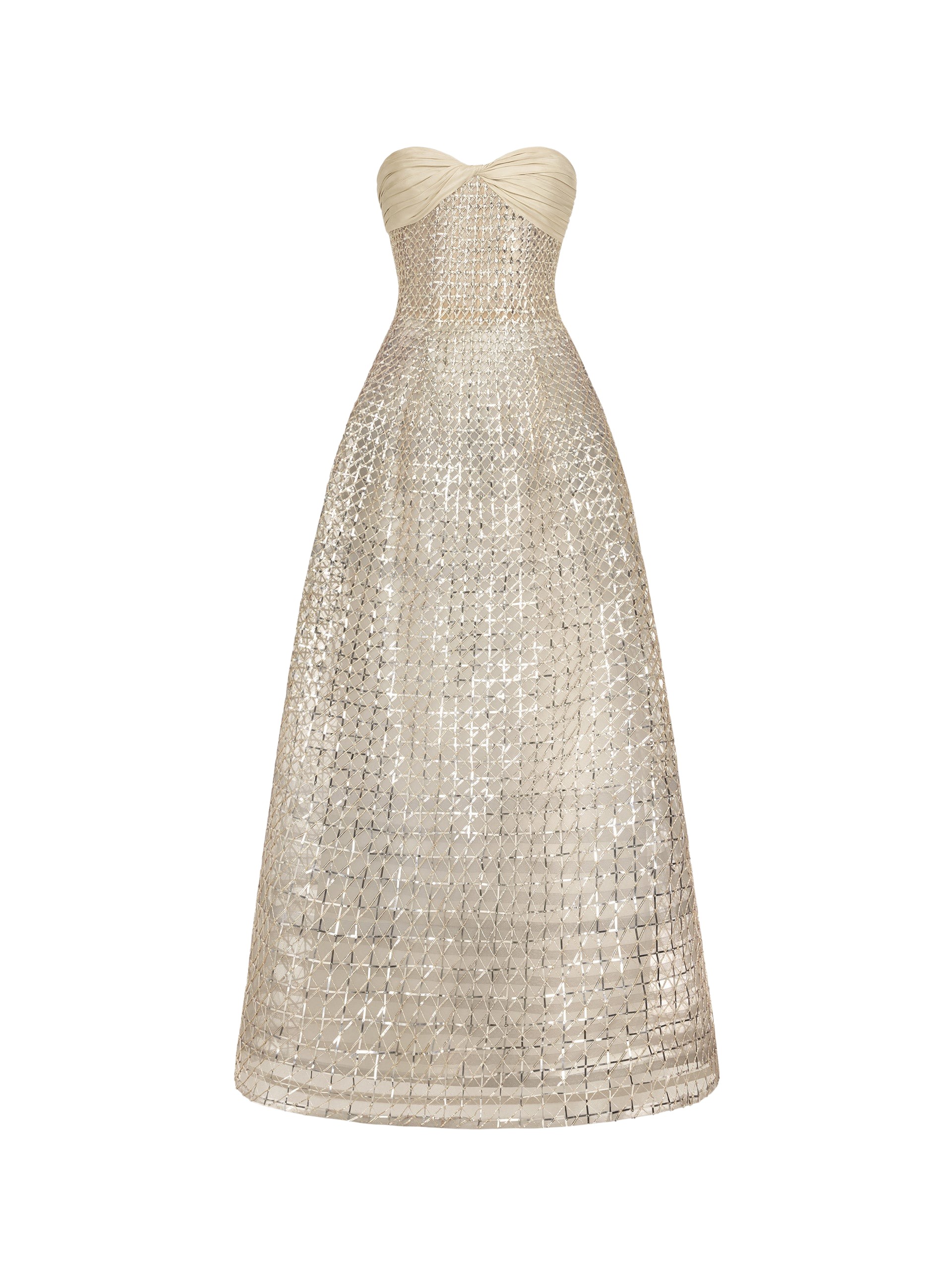 Oscar de la Renta Sequin & Bugle Bead Lattice Gown