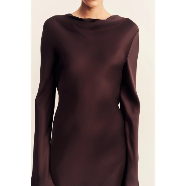 Agnes Long Sleeve Maxi Dress With Belt - Espresso - Image 9