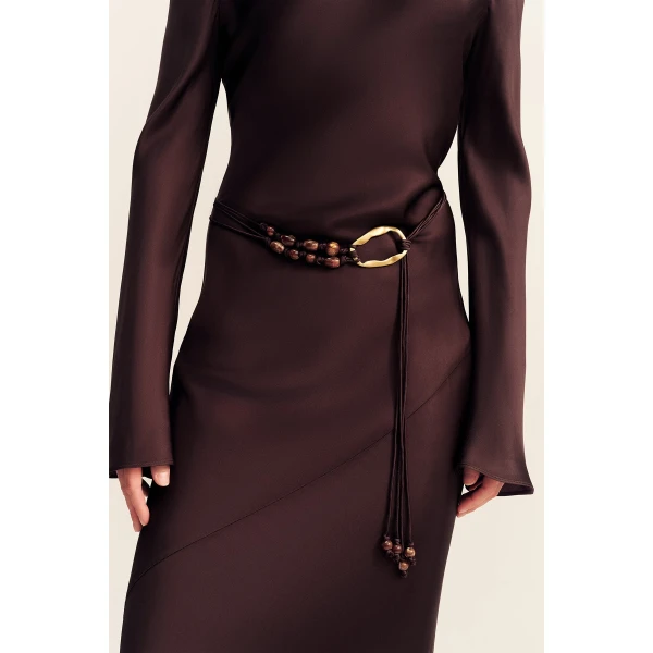 Agnes Long Sleeve Maxi Dress With Belt - Espresso - Image 10