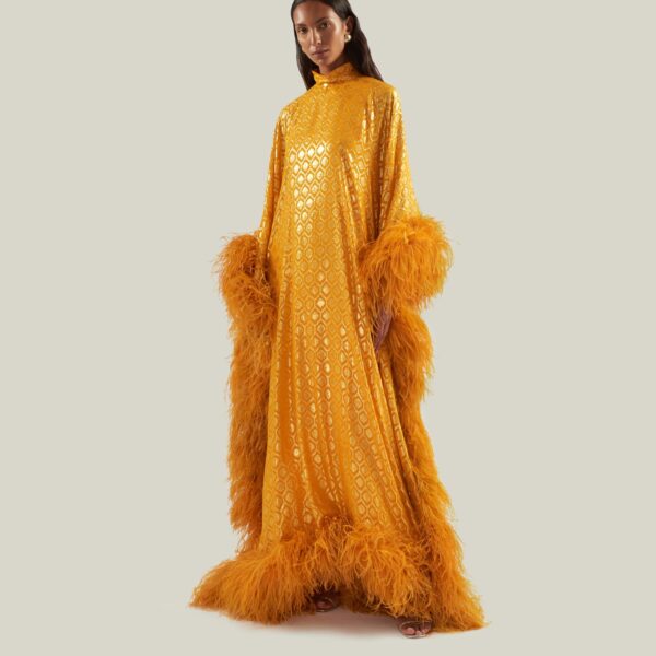 Taller Marmo Casta Diva Opulence Kaftan In Marigold - Dresses - Italian Luxury Evening Wear at Coveti