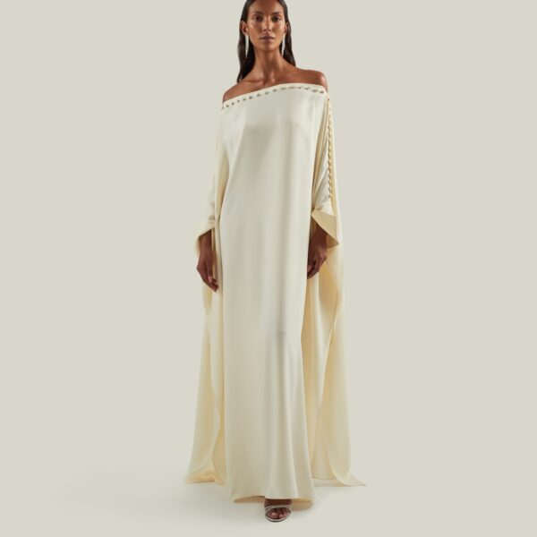 Taller Marmo Mila Kaftan In Latte - Dresses - Italian Luxury Evening Wear at Coveti