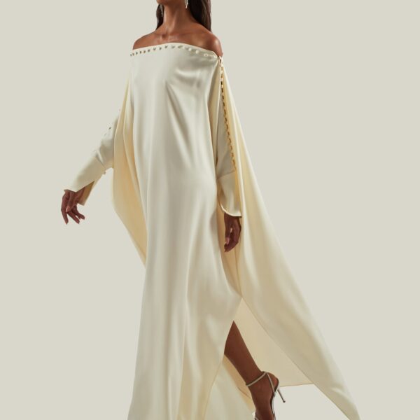 Taller Marmo Mila Kaftan In Latte - Dresses - Italian Luxury Evening Wear at Coveti