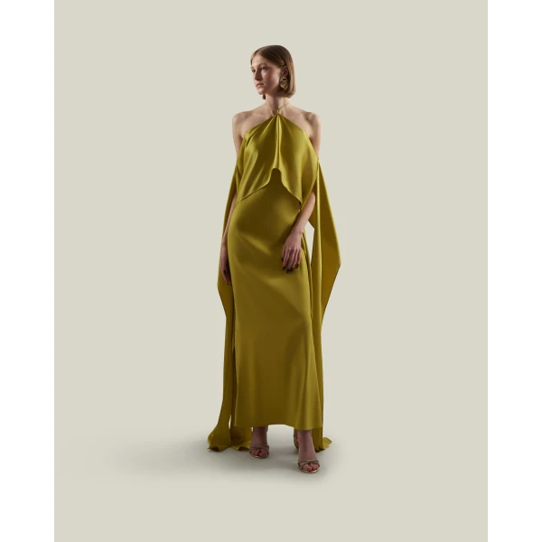 Taller Marmo Nan Dress In Gold Kiwi, view 2
