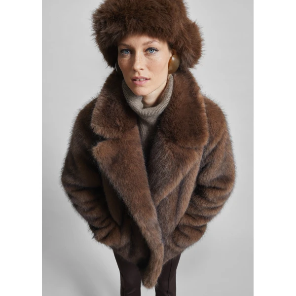 The Frankie Shop Adamello Faux Fur Short Coat – Brown, view 2