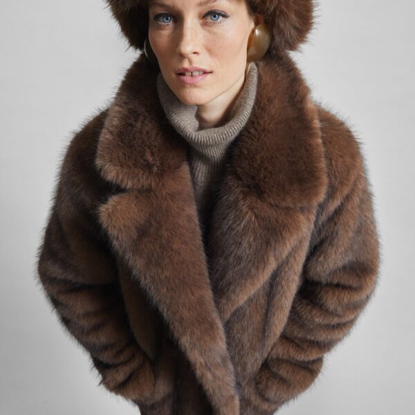 The Frankie Shop Adamello Faux Fur Short Coat - Brown - Oversized Minimalist Coats in Brown - Shop at Coveti