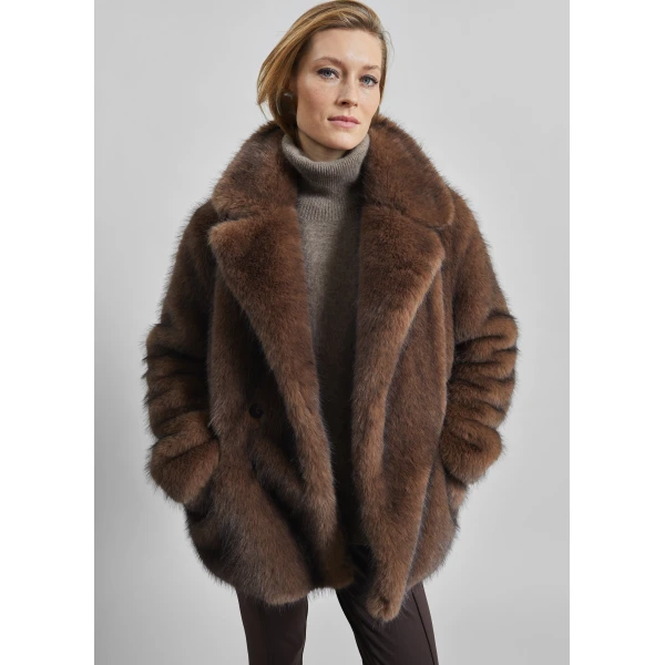 The Frankie Shop Adamello Faux Fur Short Coat – Brown, view 3