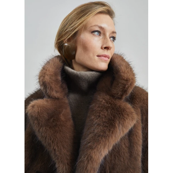 The Frankie Shop Adamello Faux Fur Short Coat – Brown, view 4