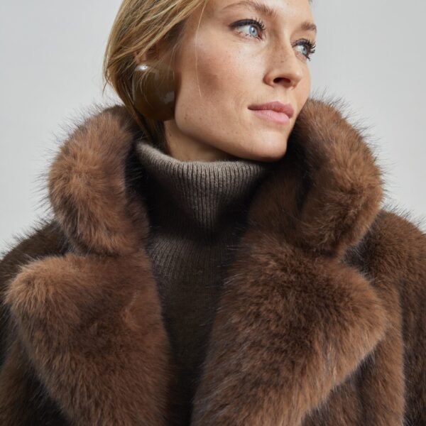 The Frankie Shop Adamello Faux Fur Short Coat - Brown - Oversized Minimalist Coats in Brown - Shop at Coveti