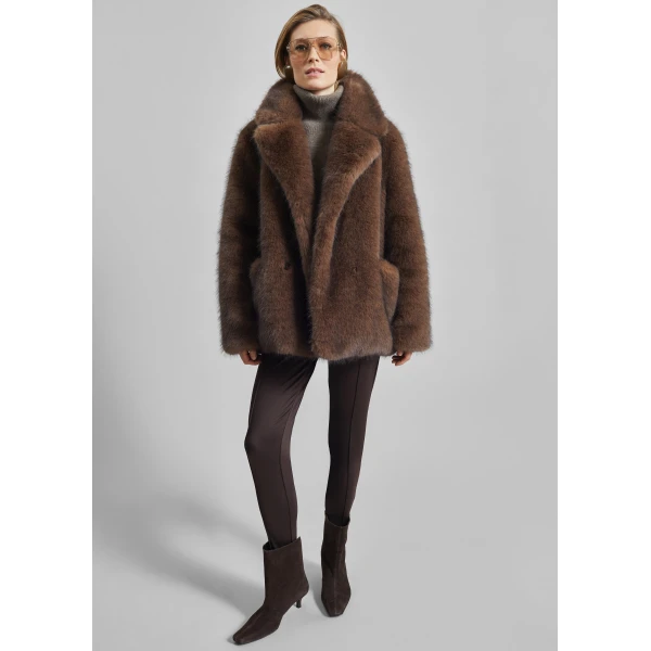 The Frankie Shop Adamello Faux Fur Short Coat – Brown, view 5