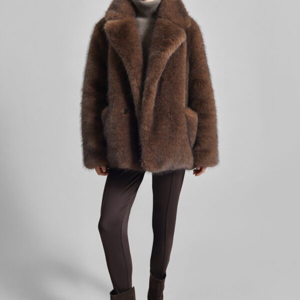 The Frankie Shop Adamello Faux Fur Short Coat - Brown - Oversized Minimalist Coats in Brown - Shop at Coveti