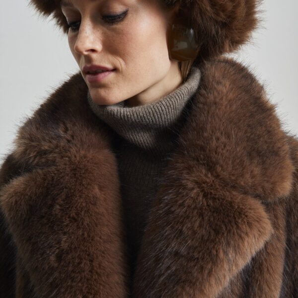 The Frankie Shop Adamello Faux Fur Short Coat - Brown - Oversized Minimalist Coats in Brown - Shop at Coveti