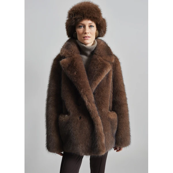 The Frankie Shop Adamello Faux Fur Short Coat – Brown, view 7