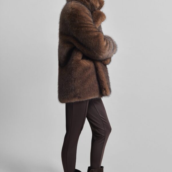 The Frankie Shop Adamello Faux Fur Short Coat - Brown - Oversized Minimalist Coats in Brown - Shop at Coveti