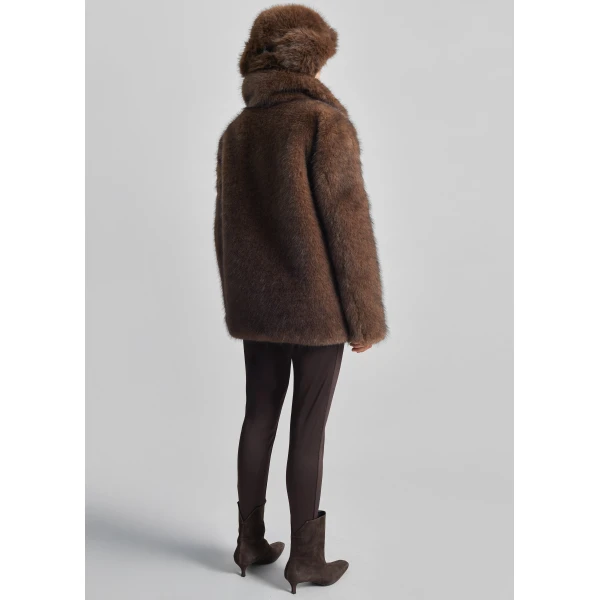 The Frankie Shop Adamello Faux Fur Short Coat – Brown, view 9