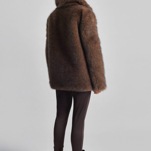 The Frankie Shop Adamello Faux Fur Short Coat - Brown - Oversized Minimalist Coats in Brown - Shop at Coveti