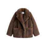 The Frankie Shop Adamello Faux Fur Short Coat - Brown - Oversized Minimalist Coats in Brown - Shop at Coveti
