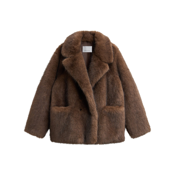 The Frankie Shop Adamello Faux Fur Short Coat - Brown - Oversized Minimalist Coats in Brown - Shop at Coveti